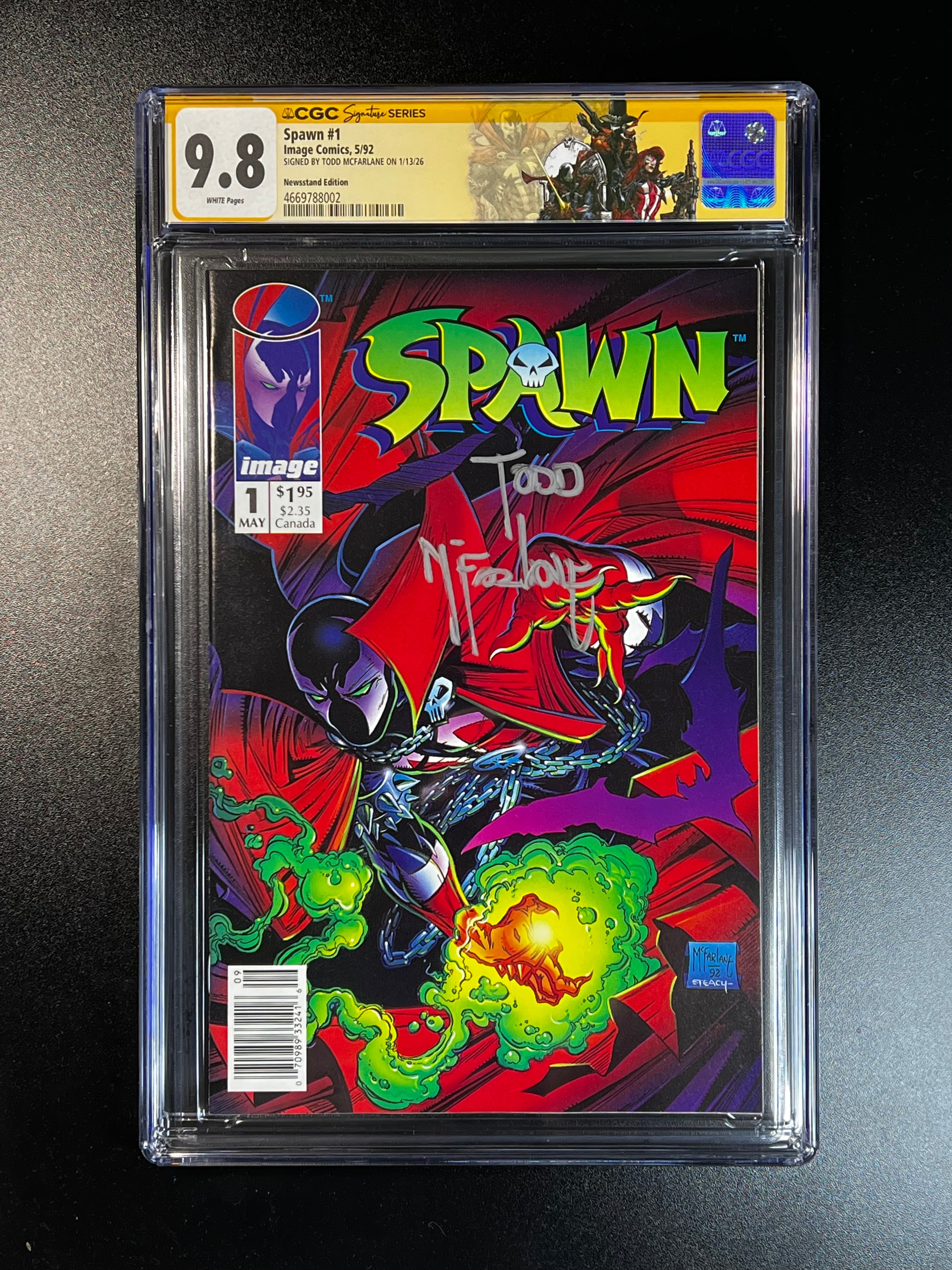 Spawn #1 *NEWSSTAND - Image Comics 05/92 (CGC 9.8 White Pages) Yellow Label Signature Series signed by: Todd MacFarlane