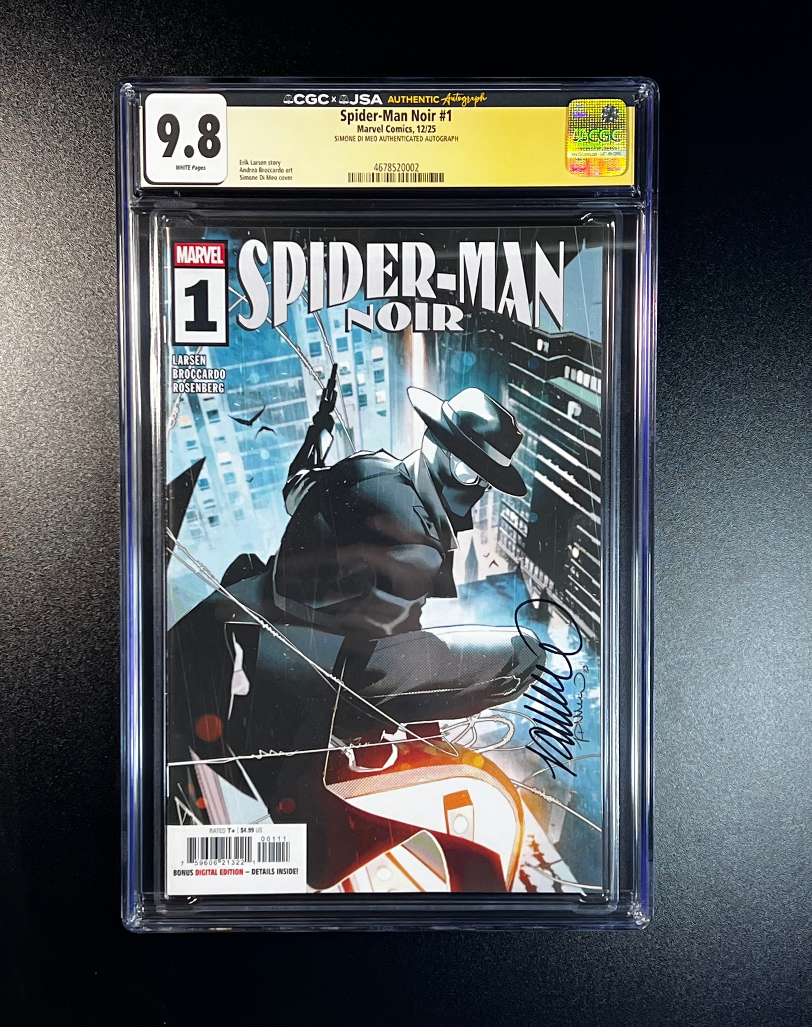 Spider-Man Noir #1 *Cover A 1st Print - JSA Authenticated Autograph _ Simone Di Meo, Cover Artist - (CGC 9.8 White Pages)