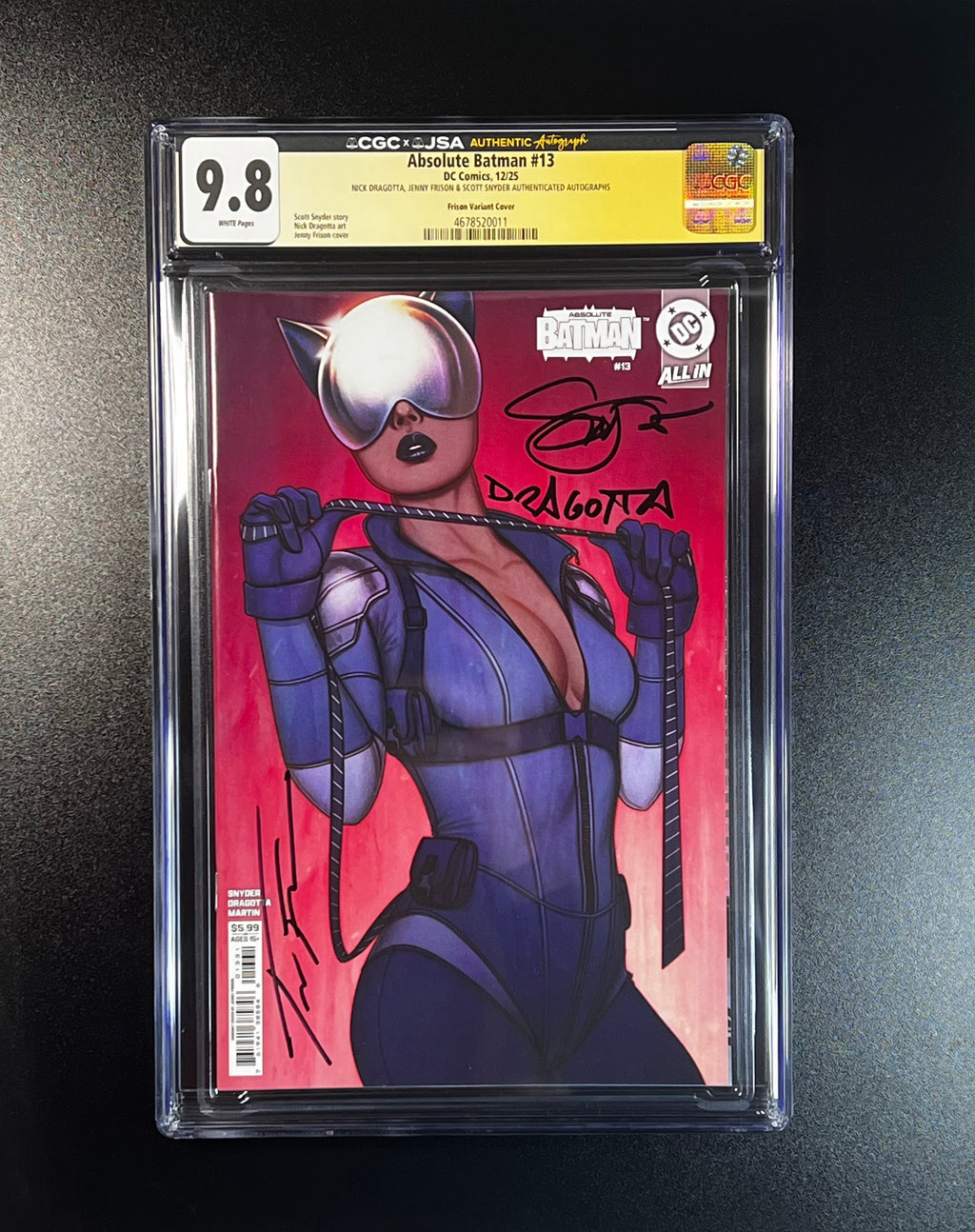 Absolute Batman #13 *Cover C Jenny Frison Card Stock Variant - JSA Authenticated Autographs _ Scott Snyder, Nick Dragotta, & Jenny Frison - (CGC 9.8 White Pages)