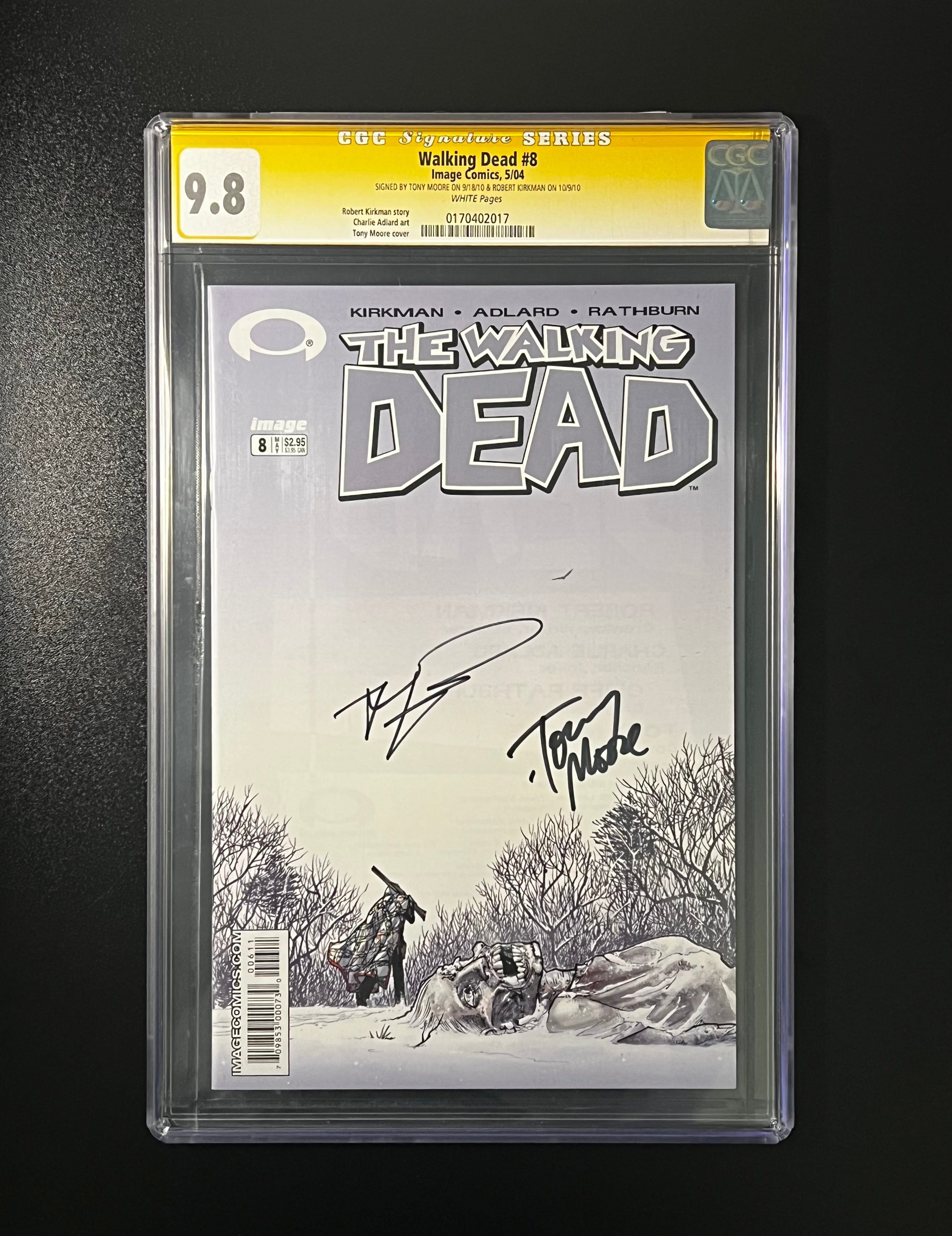 The Walking Dead #8 - 1st Print Image Comics 05/04 (CGC 9.8 Signature Series White Pages) - Signed by Tony Moore and Robert Kirkman