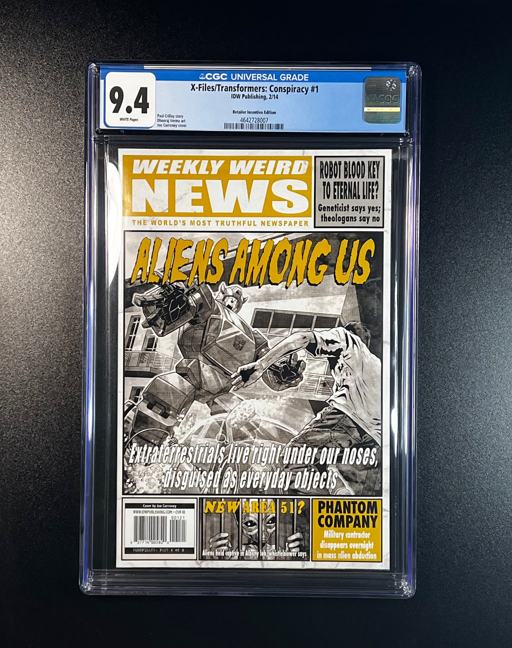 X-Files/Transformers: Conspiracy #1 *1:25 Incentive Joe Corroney Variant Cover - IDW Publishing 02/14 (CGC 9.4 White Pages)
