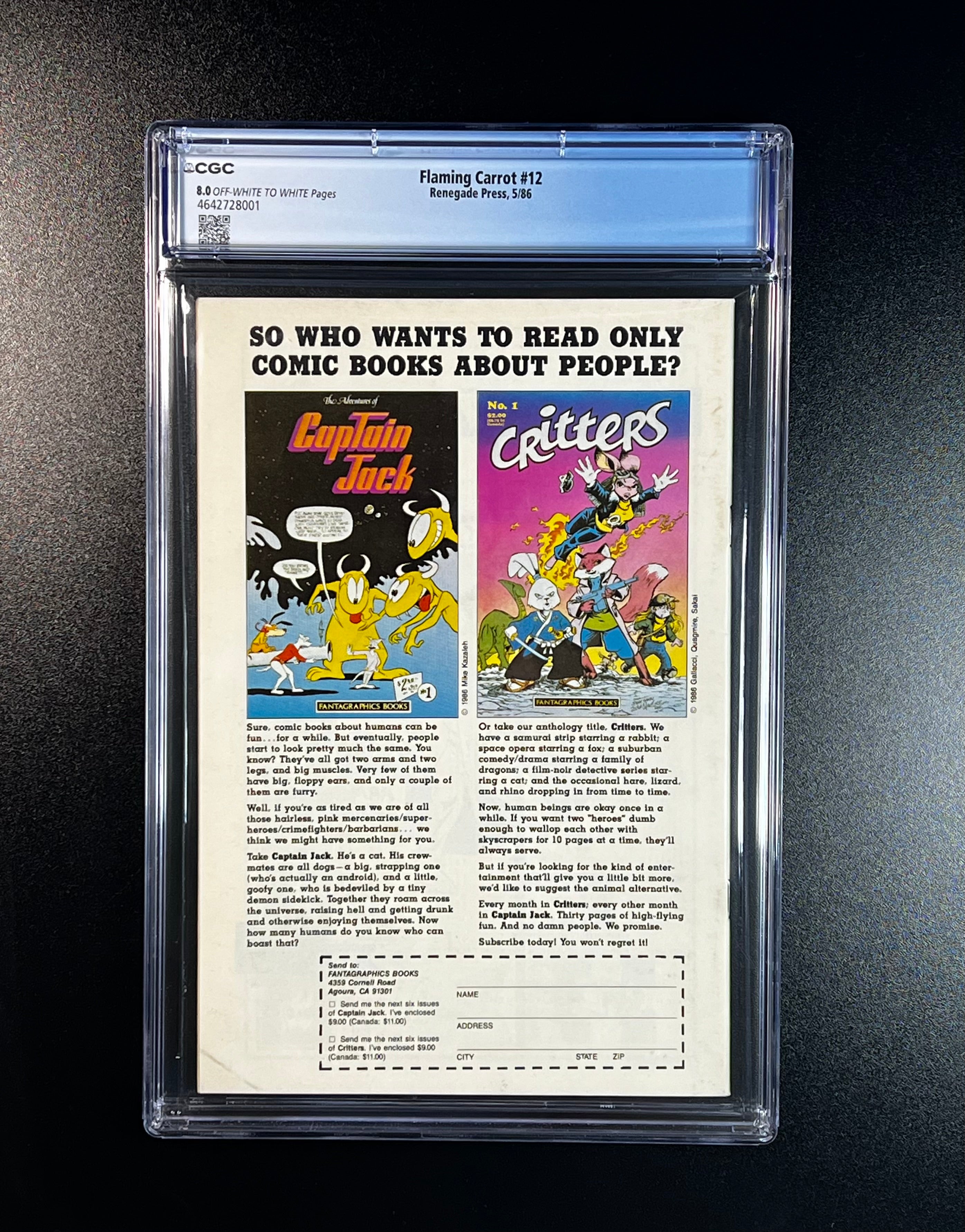 Flaming Carrot #12 *Bob Burden Story, Cover, & Art - Renegade Press 05/86 (CGC 8.0 Off-White to White Pages)