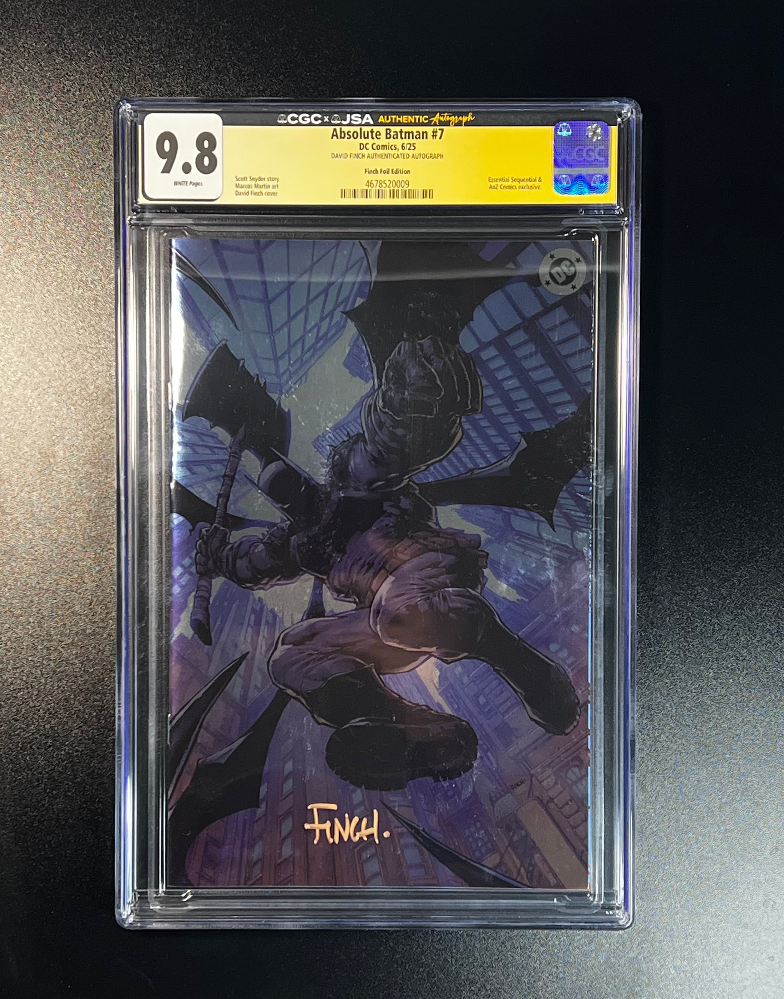 Absolute Batman #7 *Finch Foil Edition - JSA Authenticated Autograph _ David Finch - (CGC 9.8 White Pages)