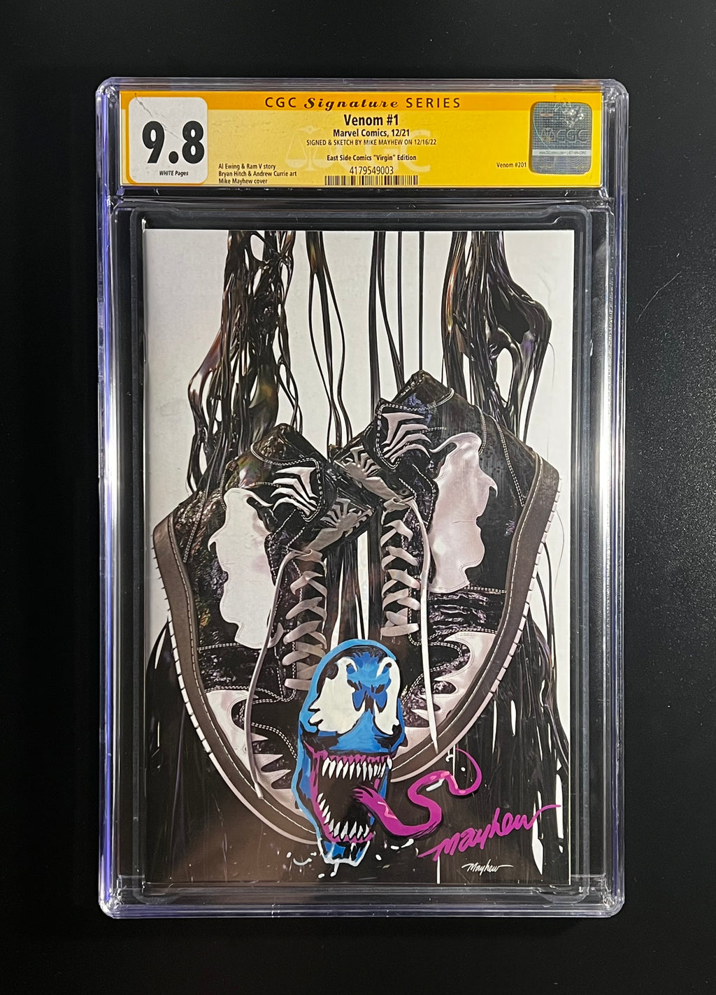 Venom #1 *East Side Comics "Virgin" Edition - Marvel 10/21 - (CGC 9.8 Signature Series White Pages) Signed & Sketch by Mike Mayhew