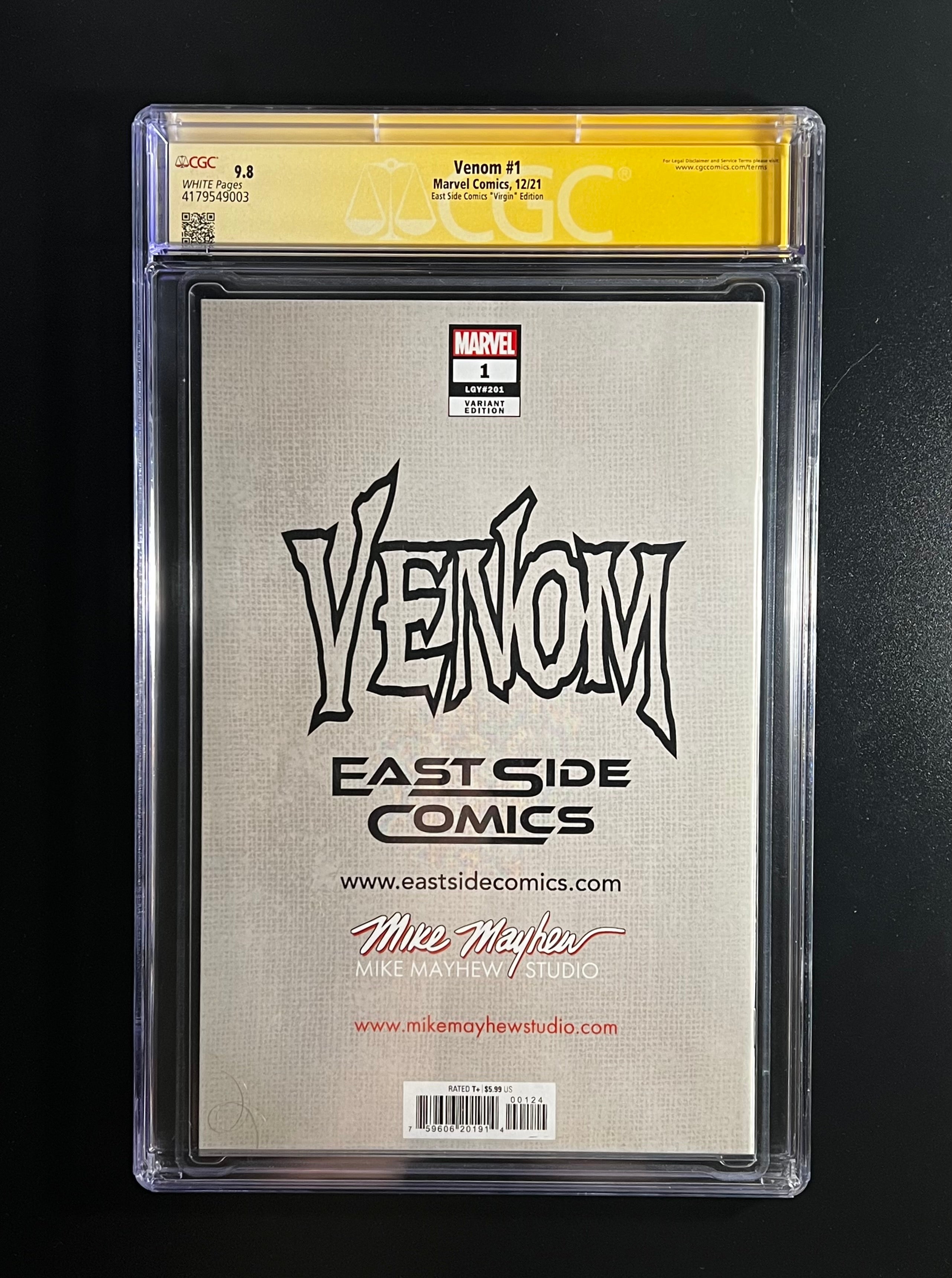 Venom #1 *East Side Comics "Virgin" Edition - Marvel 10/21 - (CGC 9.8 Signature Series White Pages) Signed & Sketch by Mike Mayhew