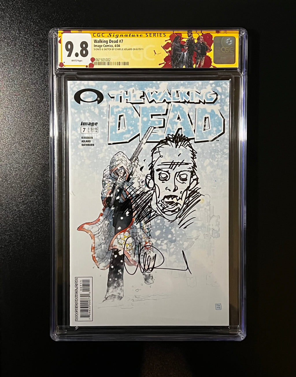 The Walking Dead #7 - 1st Print 04/04 (CGC 9.8 Signature Series White Pages) - Charlie Adlard Signature & Sketch