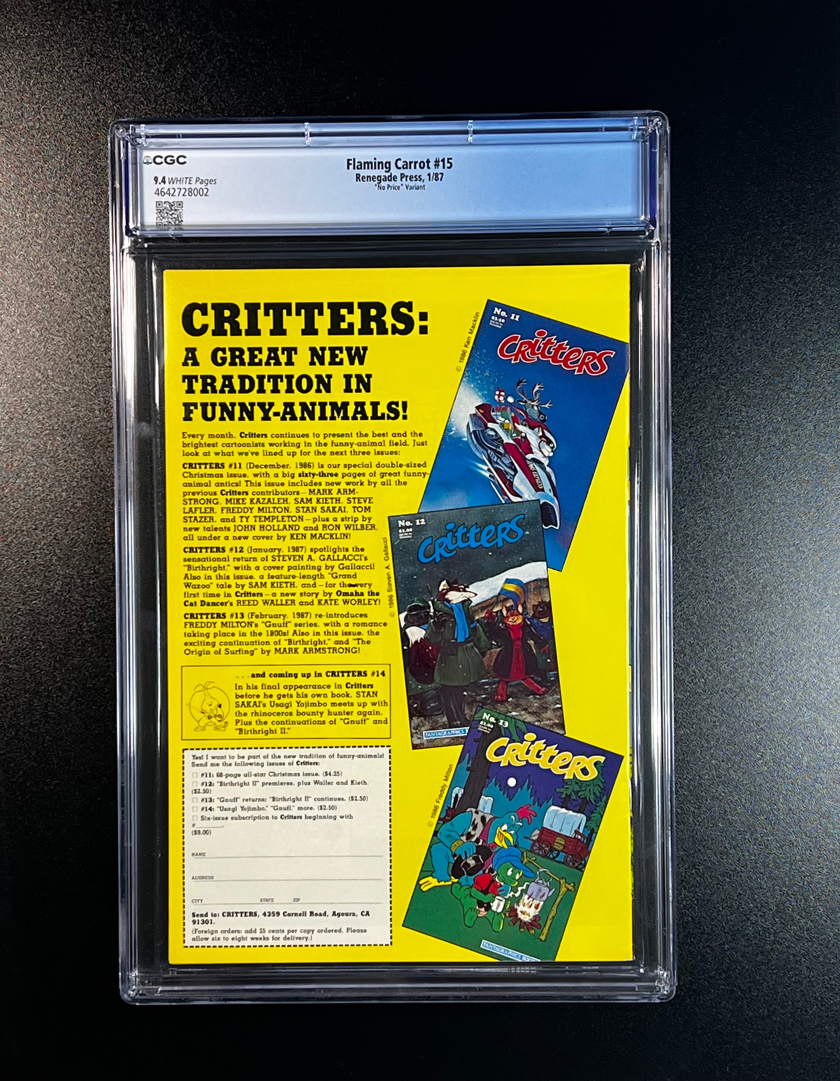 Flaming Carrot #15 *Bob Burden Story, Cover, & Art <No Price Variant> - Renegade Press 01/87 (CGC 9.4 White Pages)