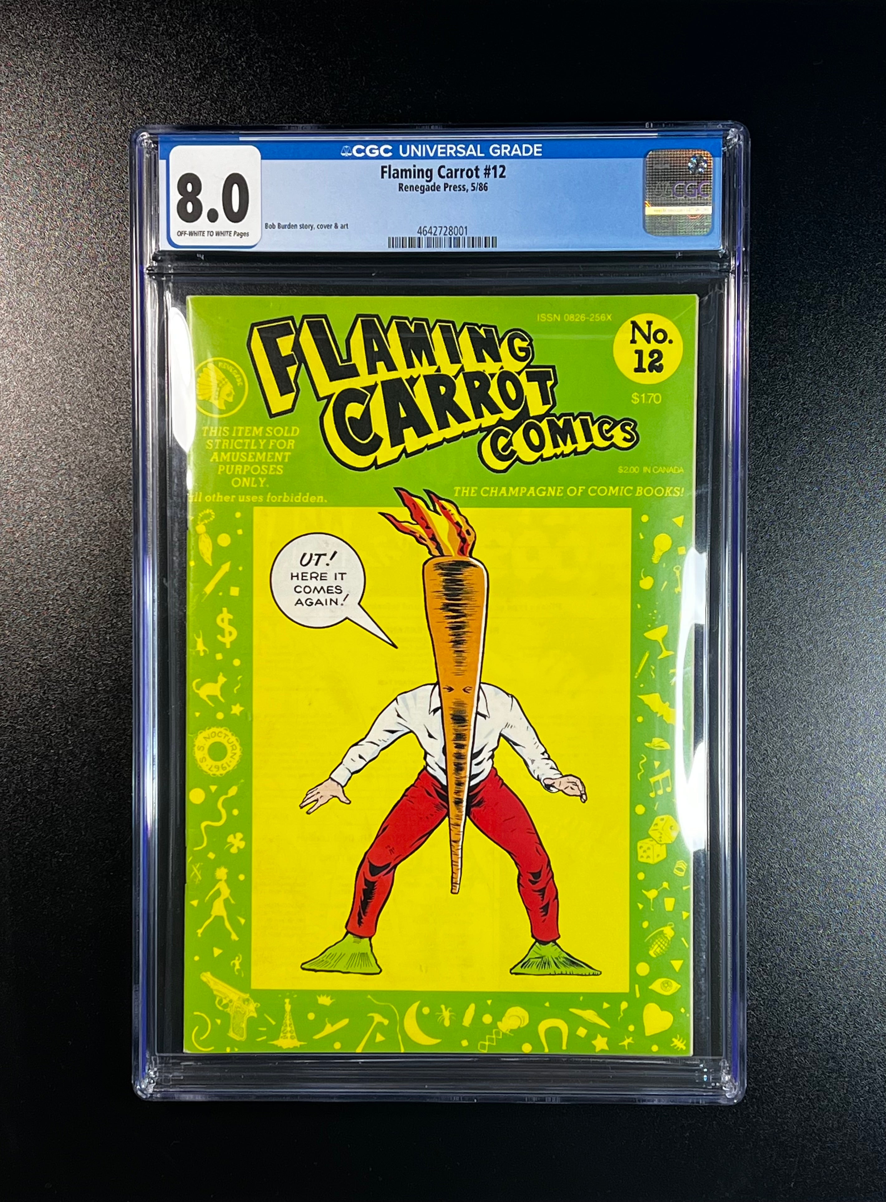 Flaming Carrot #12 *Bob Burden Story, Cover, & Art - Renegade Press 05/86 (CGC 8.0 Off-White to White Pages)
