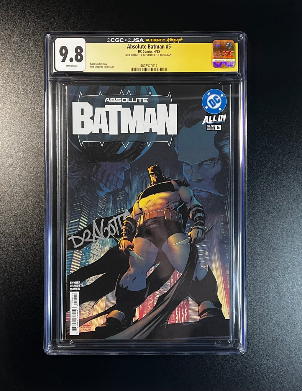 Absolute Batman #5 *Cover A 1st Print - JSA Authenticated Autograph _ Nick Dragotta - (CGC 9.8 White Pages)