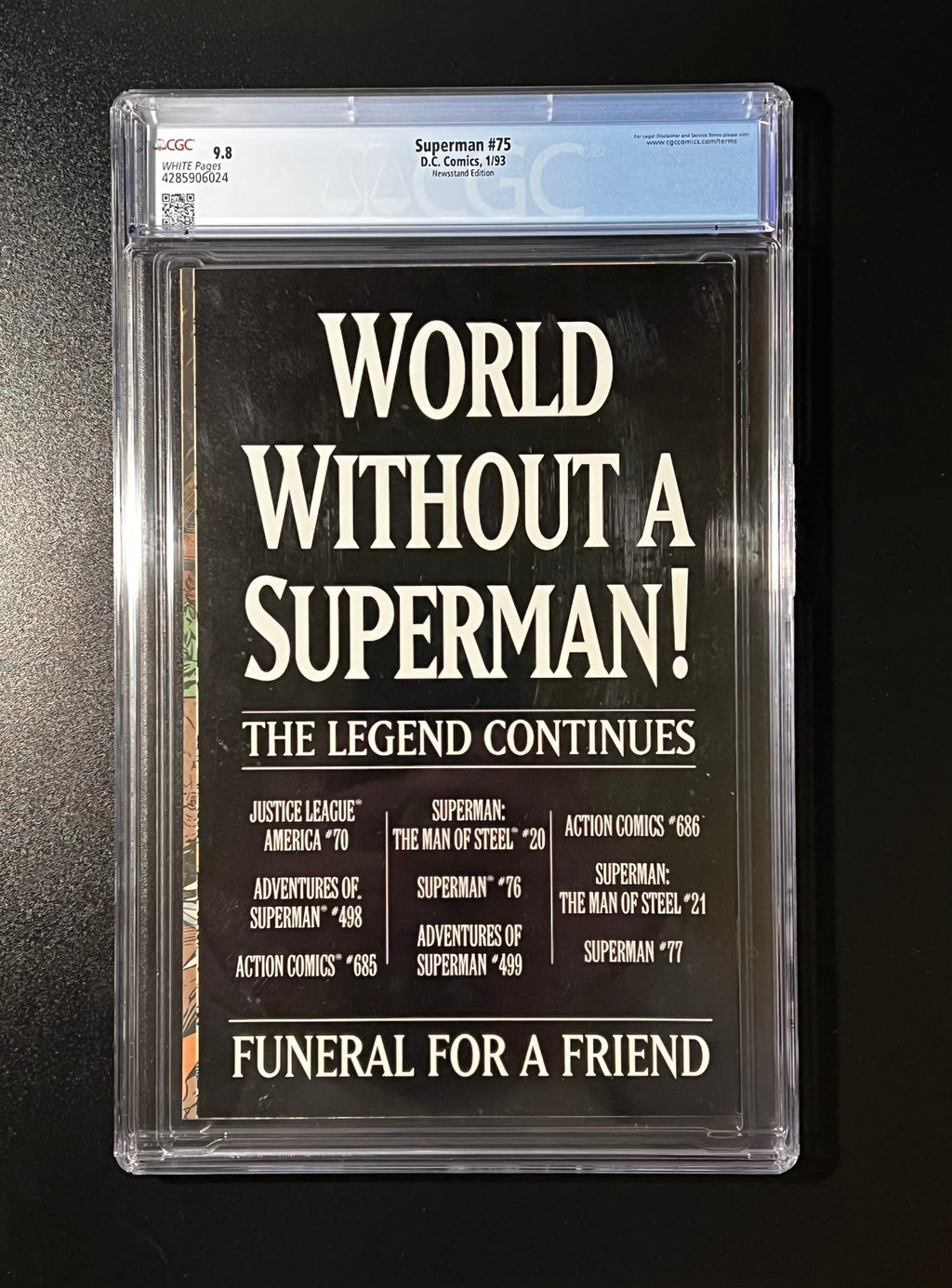 Superman #75 *NEWSSTAND - D.C. Comics 01/93 (CGC 9.8 White Pages) THE DEATH OF SUPERMAN!
