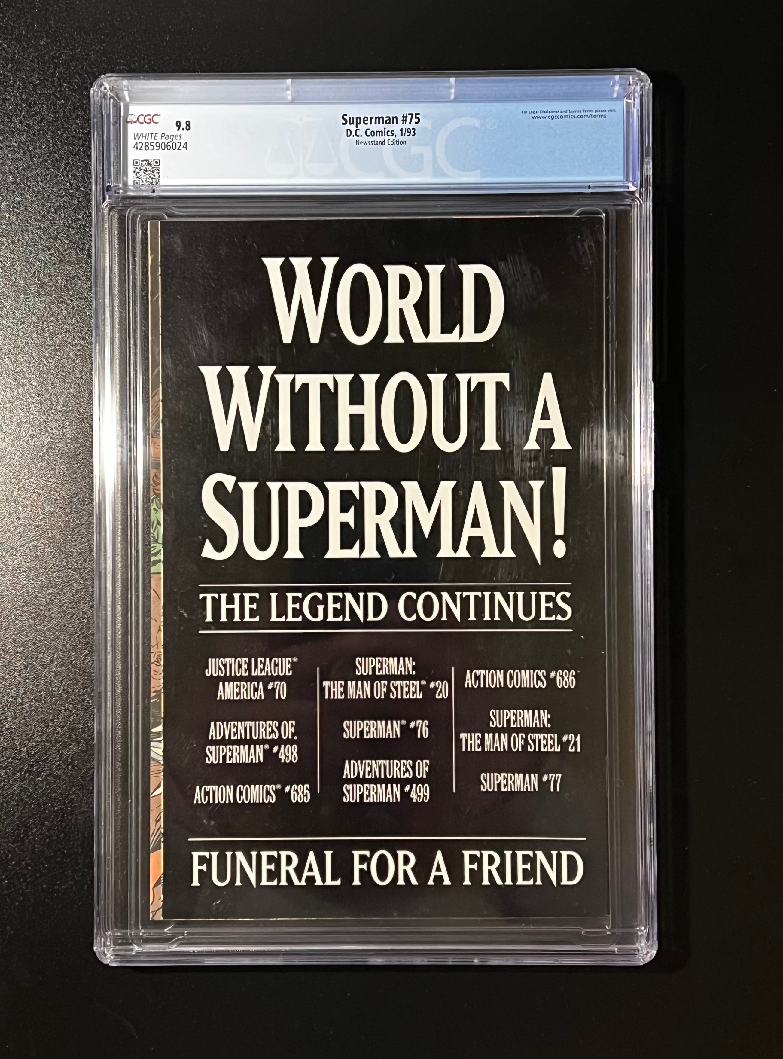 Superman #75 *NEWSSTAND - D.C. Comics 01/93 (CGC 9.8 White Pages) THE DEATH OF SUPERMAN!