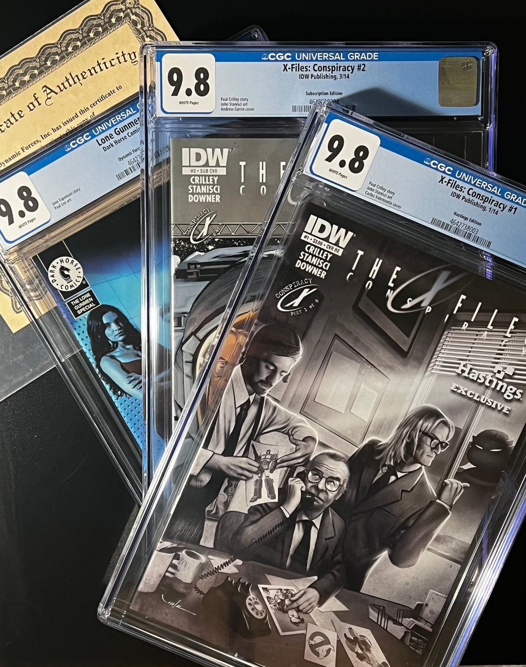 Lone Gunmen 3x (CGC 9.8_White Pages) Lone Gunmen #1, X-Files Conspiracy #1 & #2 Variants