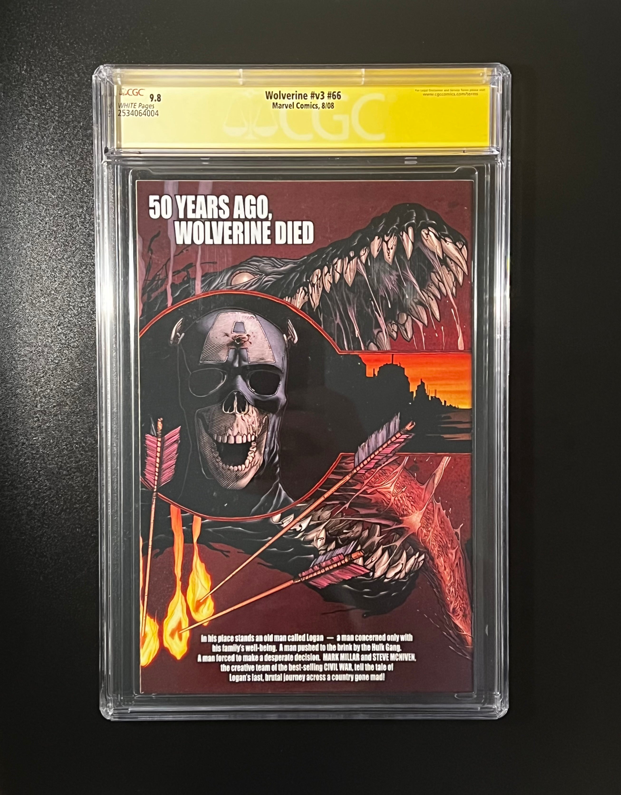 Wolverine #v3 #66 - Marvel Comics 8/08 - (CGC 9.8 Signature Series White Pages) Signed by Steve McNiven